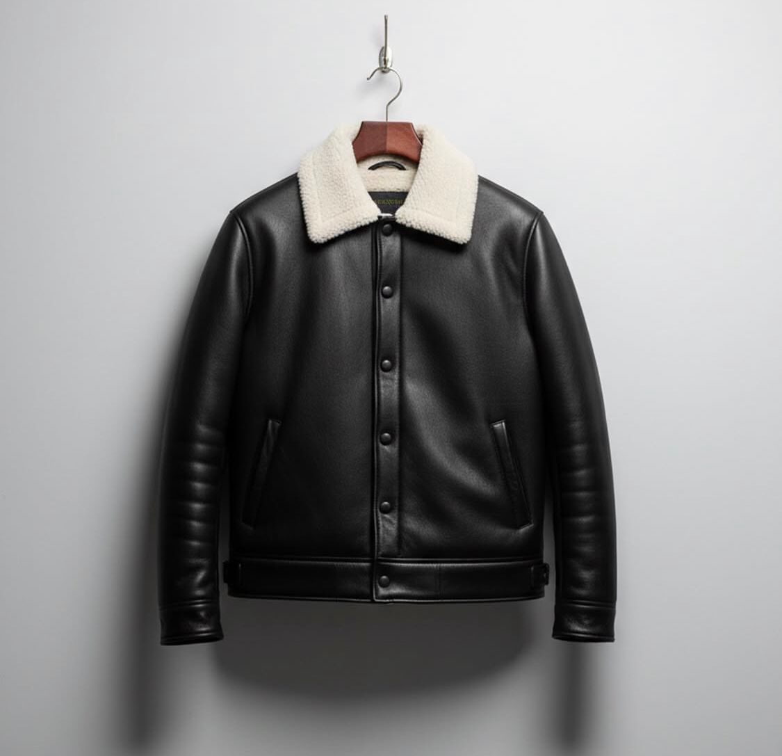 Shearling-Collar Leather Blouson Jacket – Jet Black