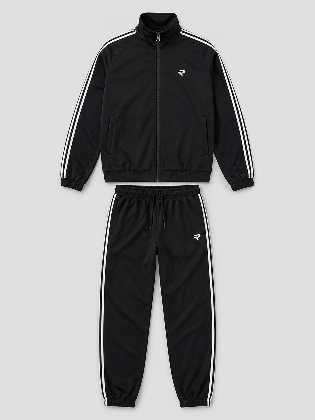 Retro Side-Stripe Tracksuit Set – Black / White