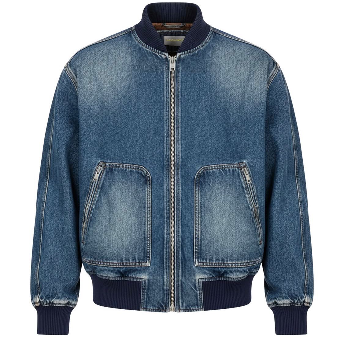 Washed Denim Bomber Jacket – Mid Blue